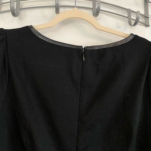 TALBOTS Black Ponte Knit Faux Leather Trim Dress Sz 10P 3/4 sleeves EUC - Picture 6 of 13